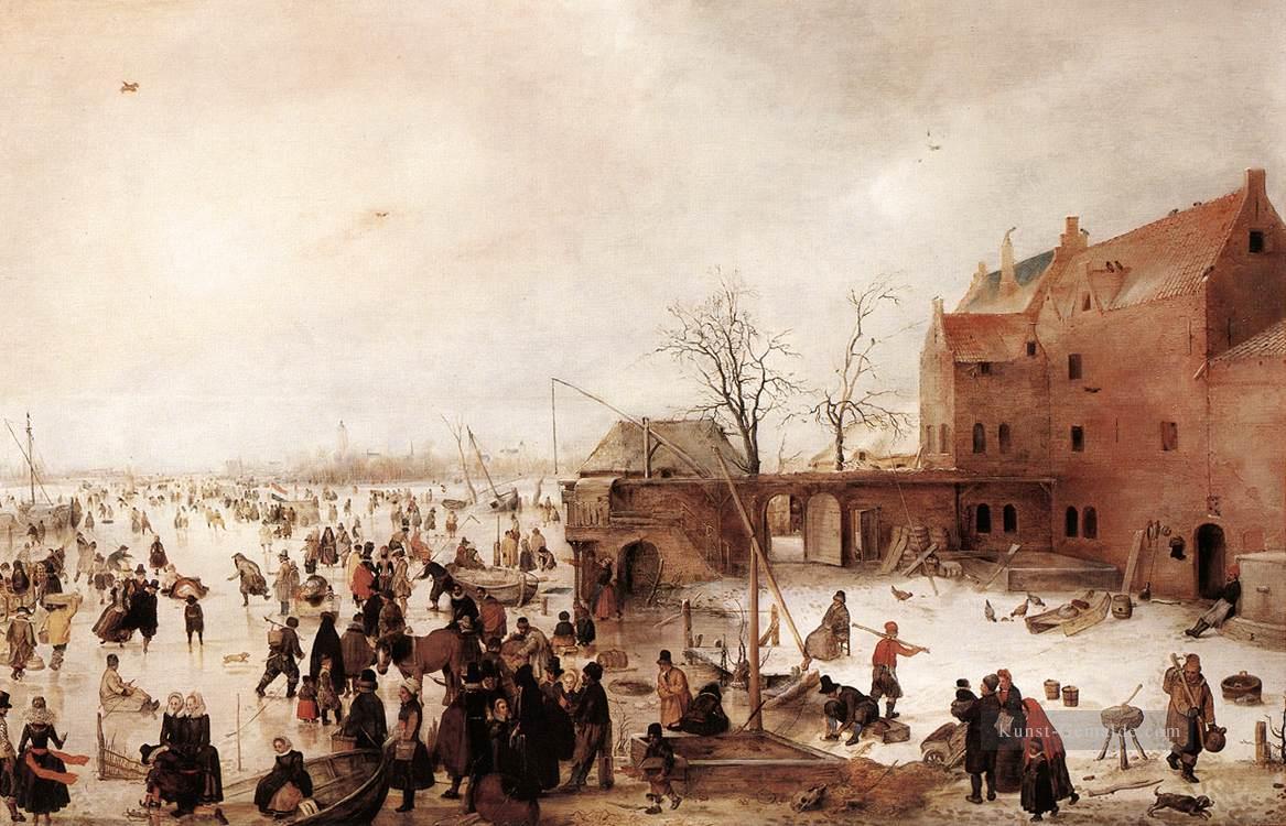 Eine Szene auf dem Eis in der Nähe einer Stadt 1615 Winter Landschaft Hendrick Avercamp Ölgemälde